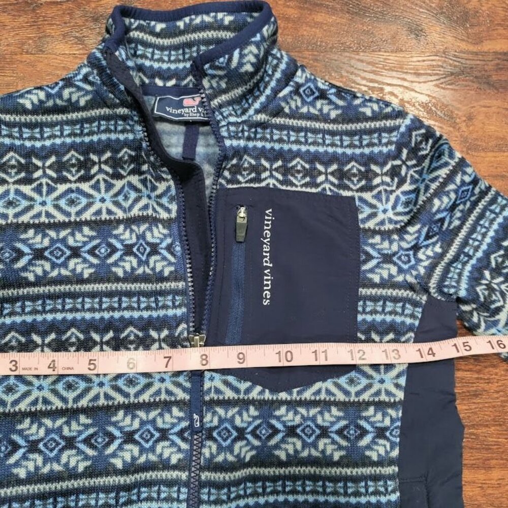 Vineyard Vines Kids Fleece Baselayer Printed Fair Isle Full Zip Sweater Blue 7 - Picture 9 of 9